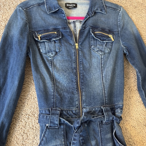 BEBE Stretch Denim Jumpsuit, Size 2 - Picture 1 of 6